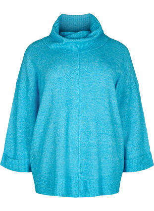 Long-sleeved knitted jumper with turtleneck, Malibu Blue Mel., Packshot image number 0