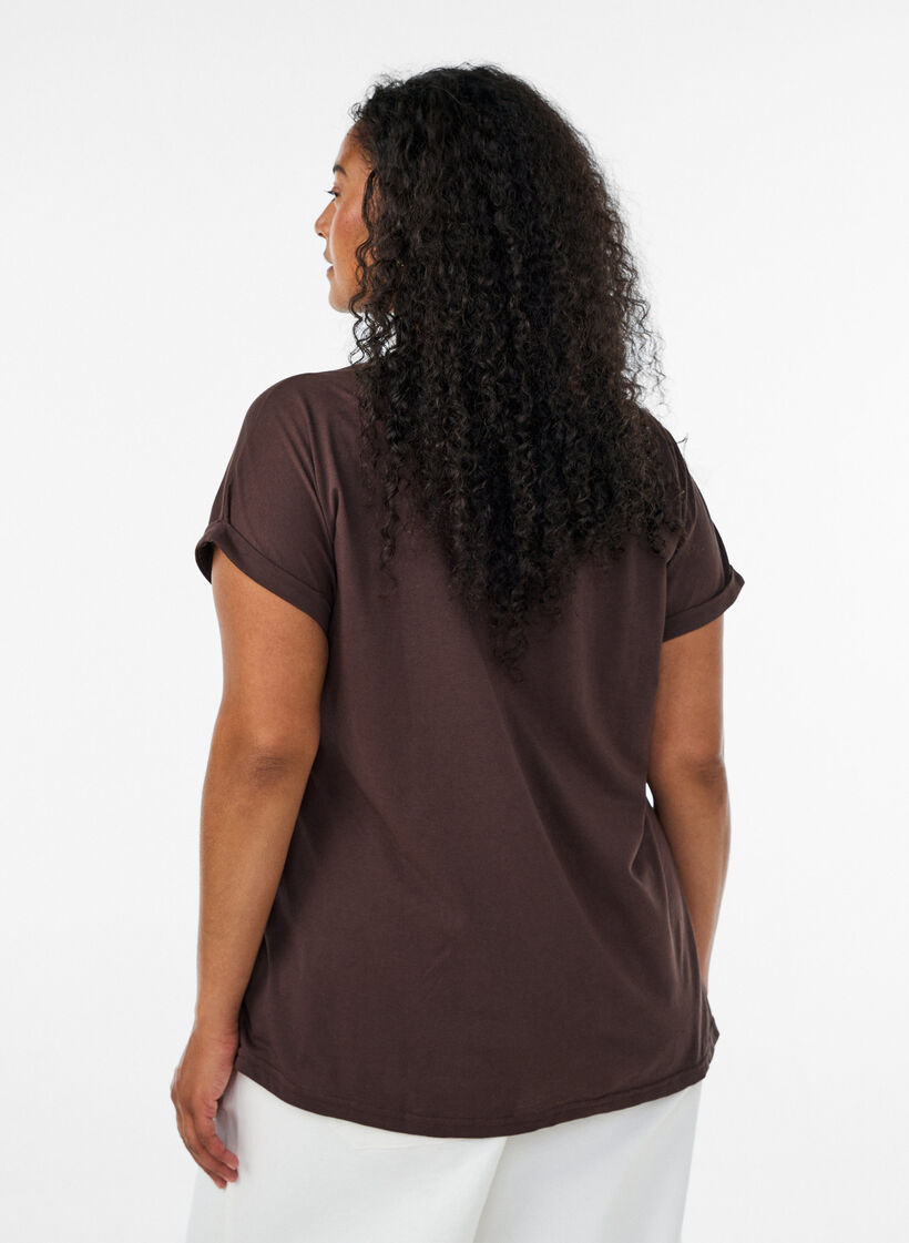 Short sleeved cotton blend t-shirt, Brown, Model image number 2