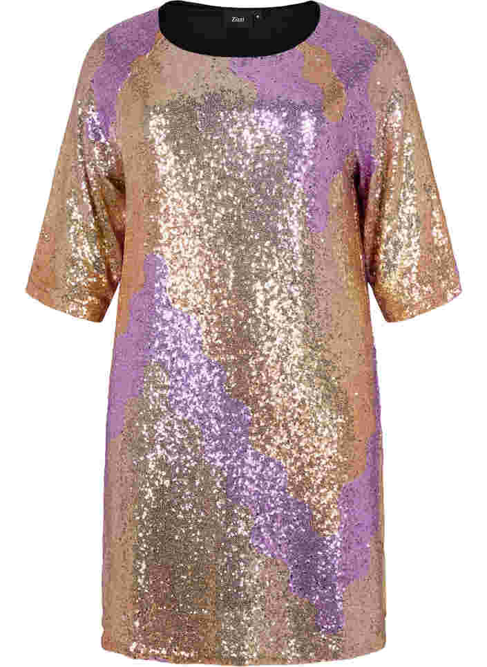Sequin dress with 3/4 sleeves, Gold Mulit Sequins, Packshot image number 0