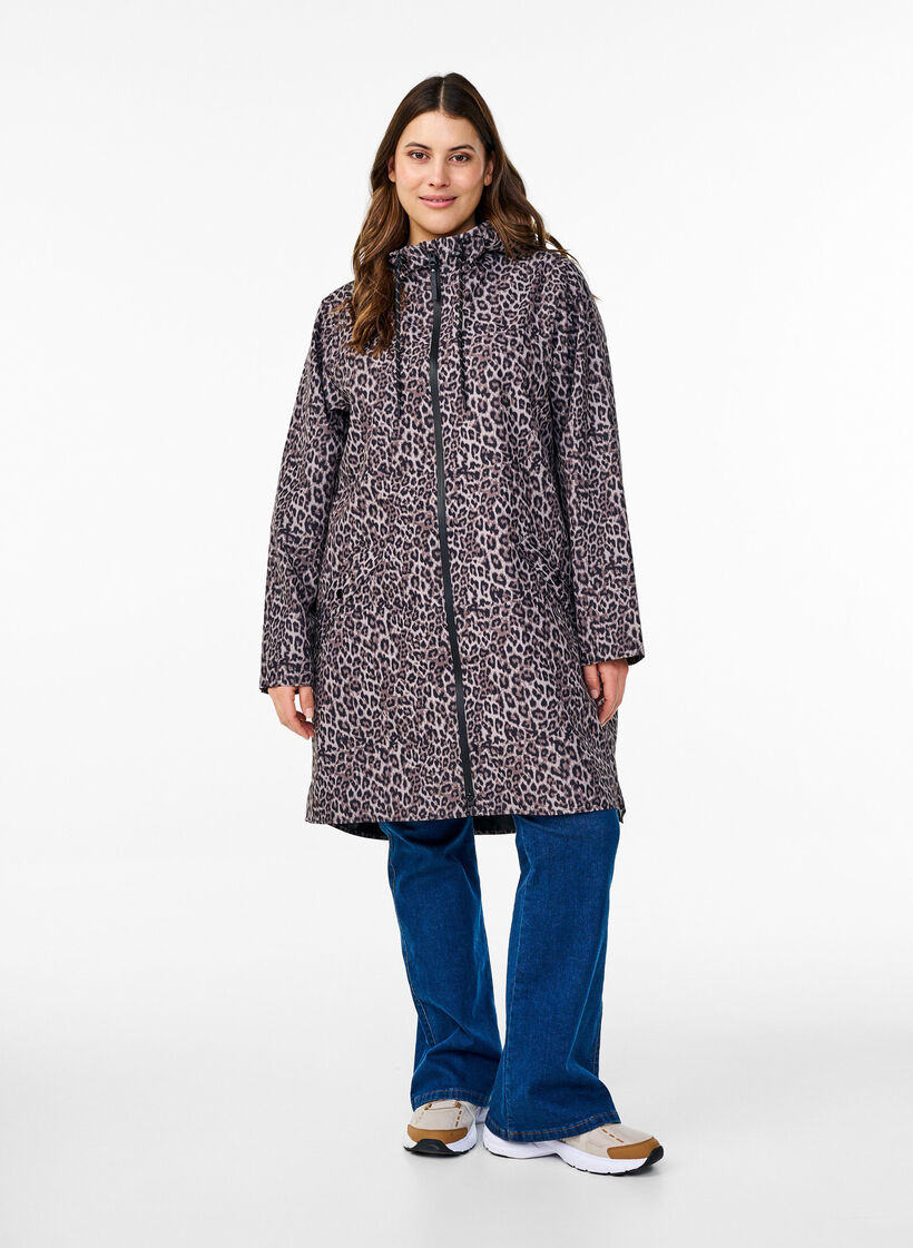 Rain jacket with pockets and a hood, Brown, Model image number 1