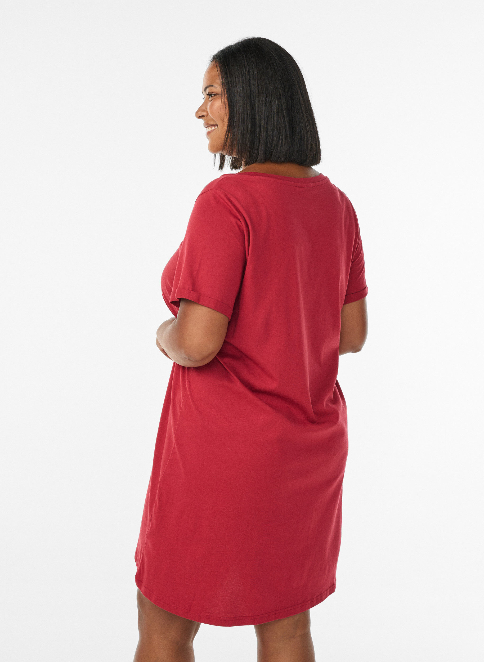 ZizzifashionShort-sleeved nightgown in organic cotton, Red, Model image number 2