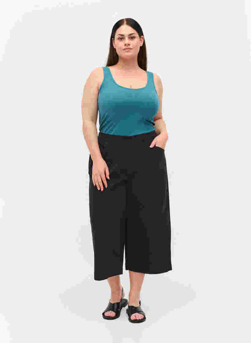 Loose culotte trousers in cotton, Black, Model image number 2