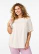 Short-sleeved woven blouse with round neck, Beige, Model image number 0