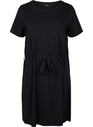Short sleeve dress with waist belt, Black, Packshot image number 0