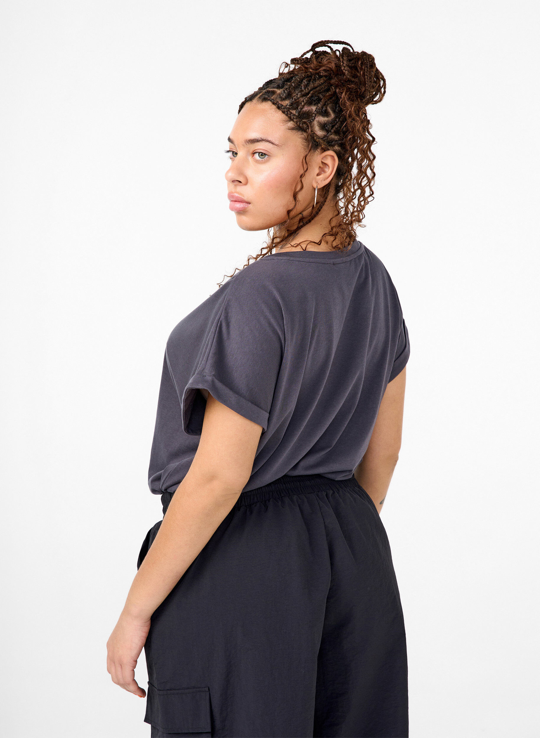 ZizzifashionShort sleeve cotton blend T-shirt, Dark Grey, Model image number 2