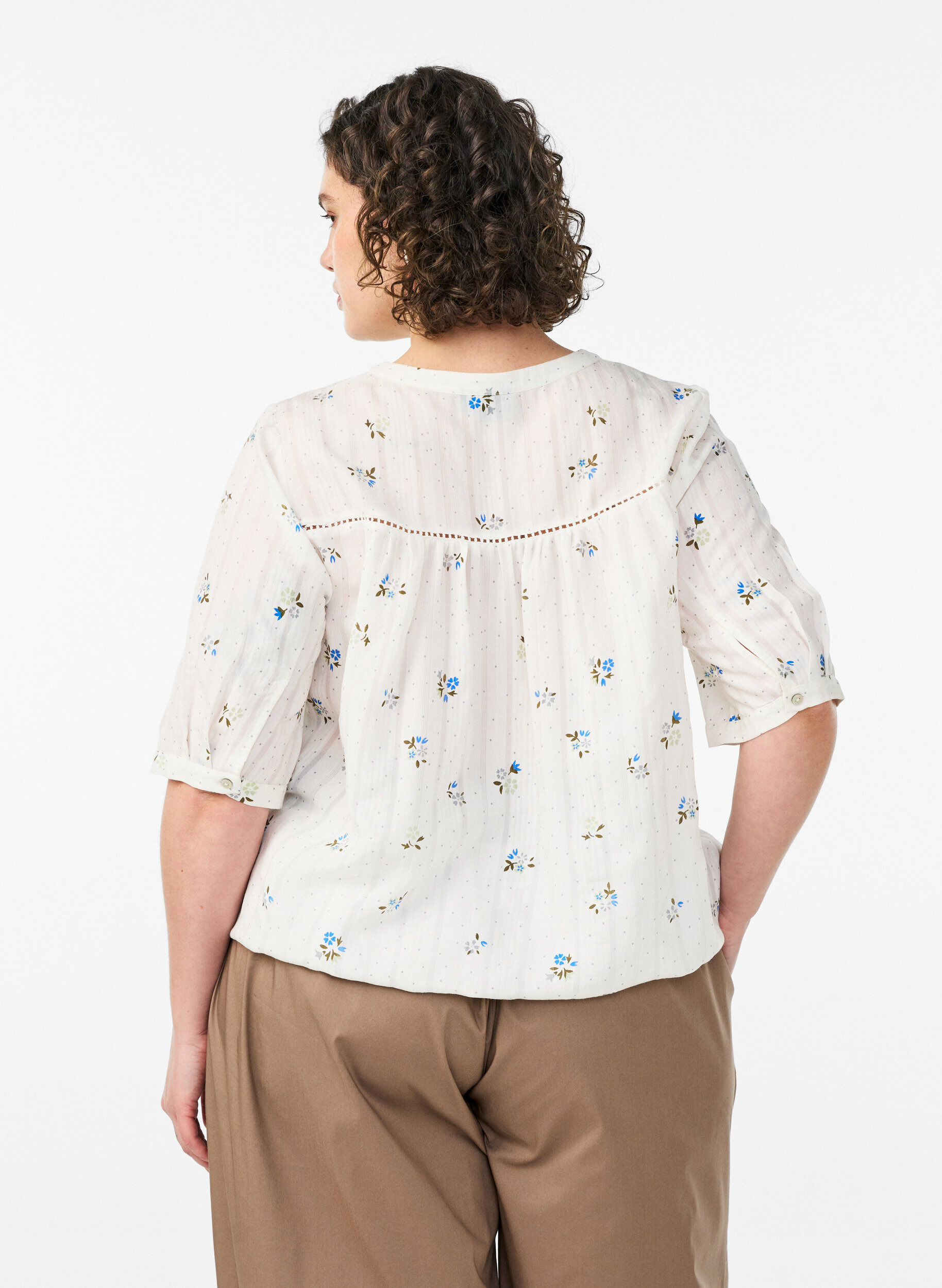 ZizzifashionBlouse with print and 1/2 sleeves, Vanilla, Model image number 2