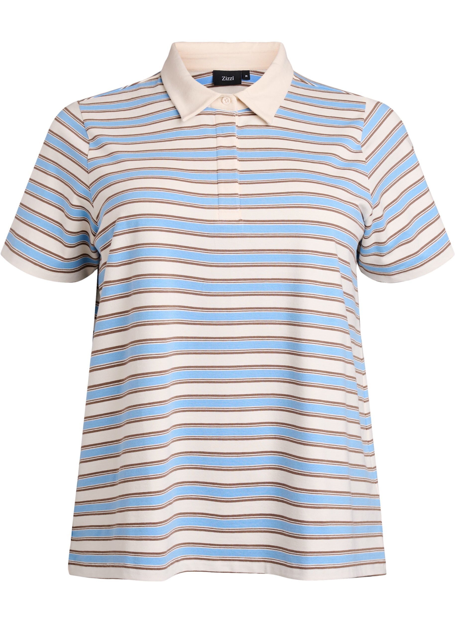 Zizzifashion Striped polo shirt with short sleeves, Light Blue, Packshot image number 0