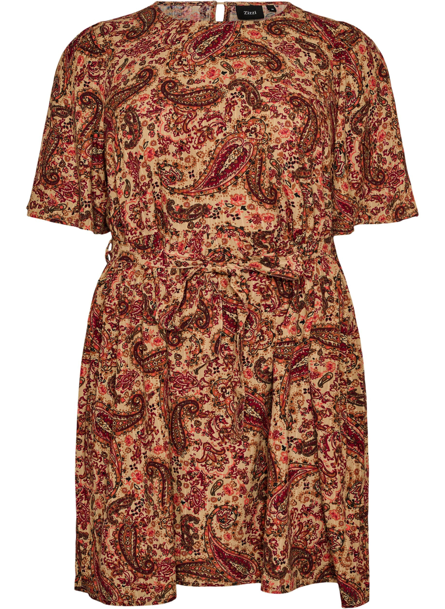 ZizzifashionDress with paisley print and tie-belt, Brown, Packshot image number 0