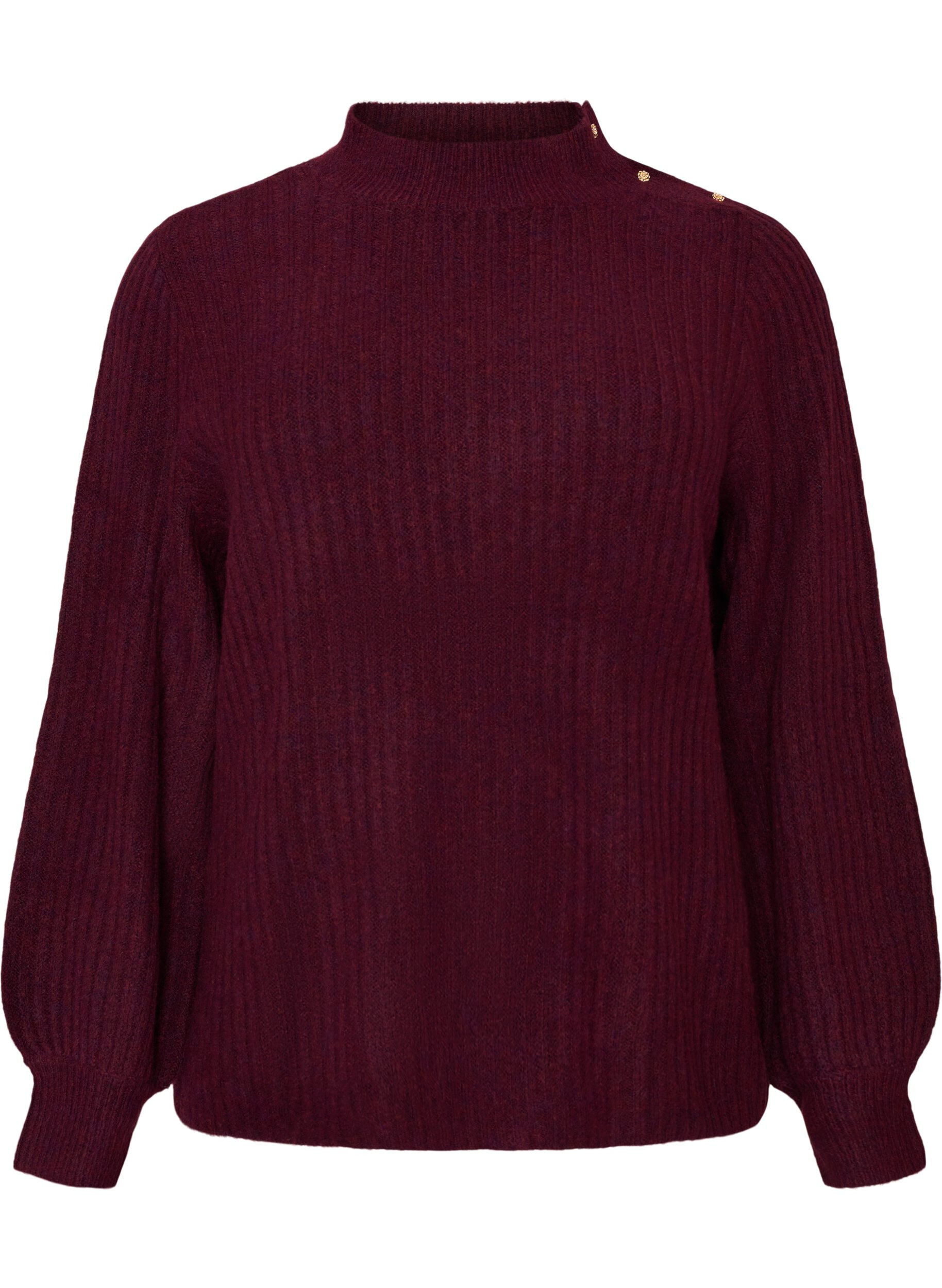 Ribbed jumper with puff sleeves and buttons