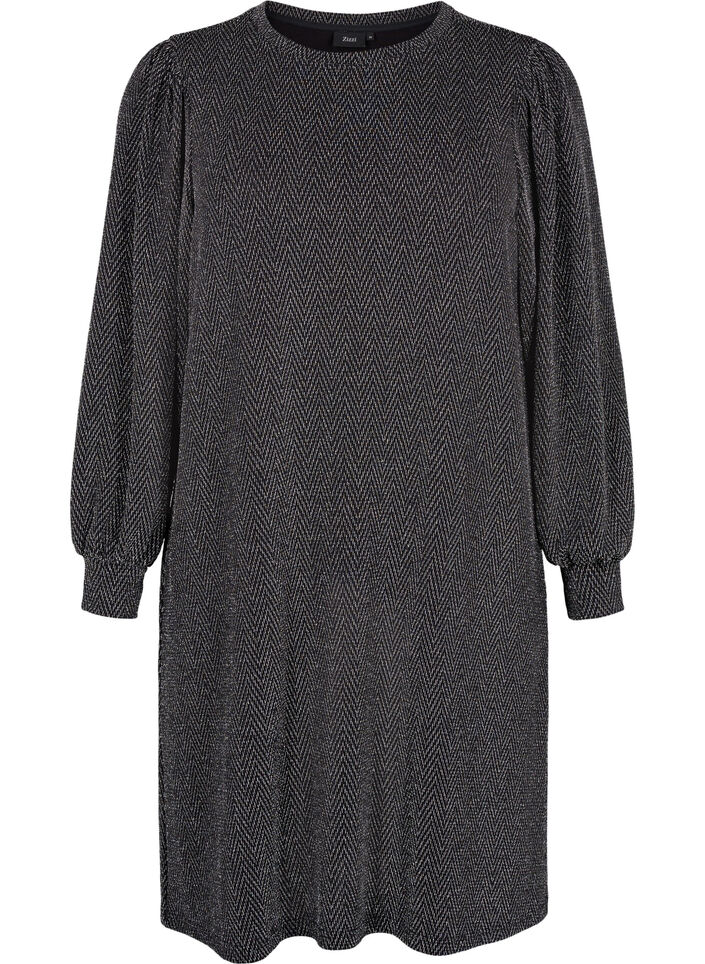 Dress with zigzag pattern and glitter, Silver ZigZagShimmer, Packshot image number 0