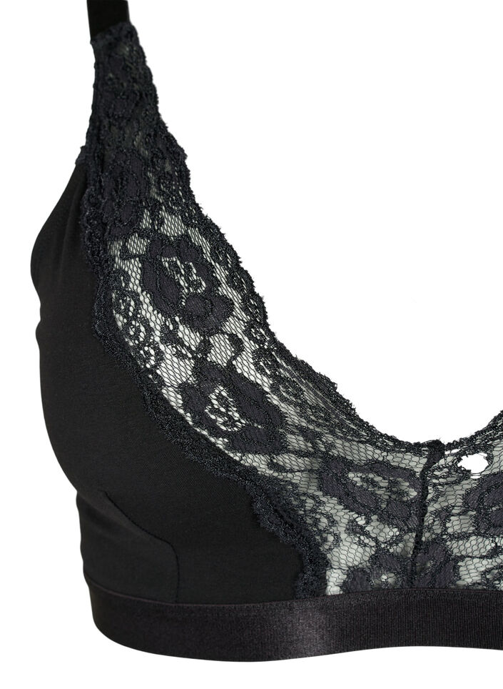 Cotton bralette with lace, Black, Packshot image number 2