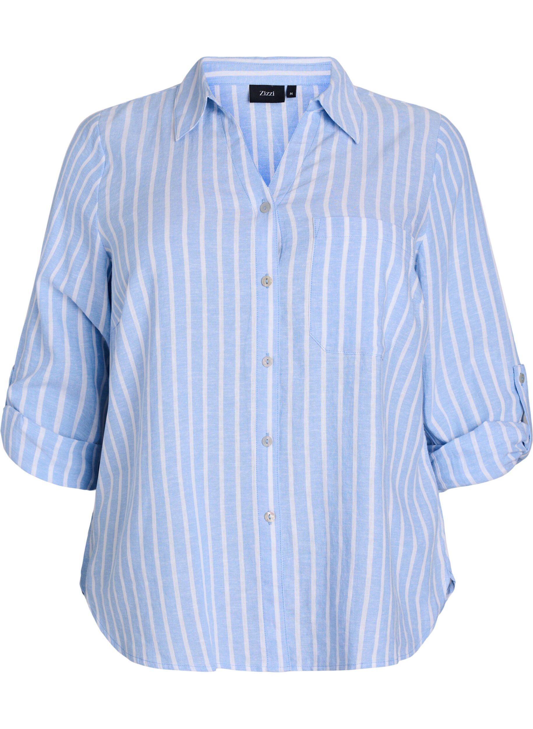 Zizzifashion Shirt in linen and viscose with 3/4 sleeves, Light Blue, Packshot image number 0