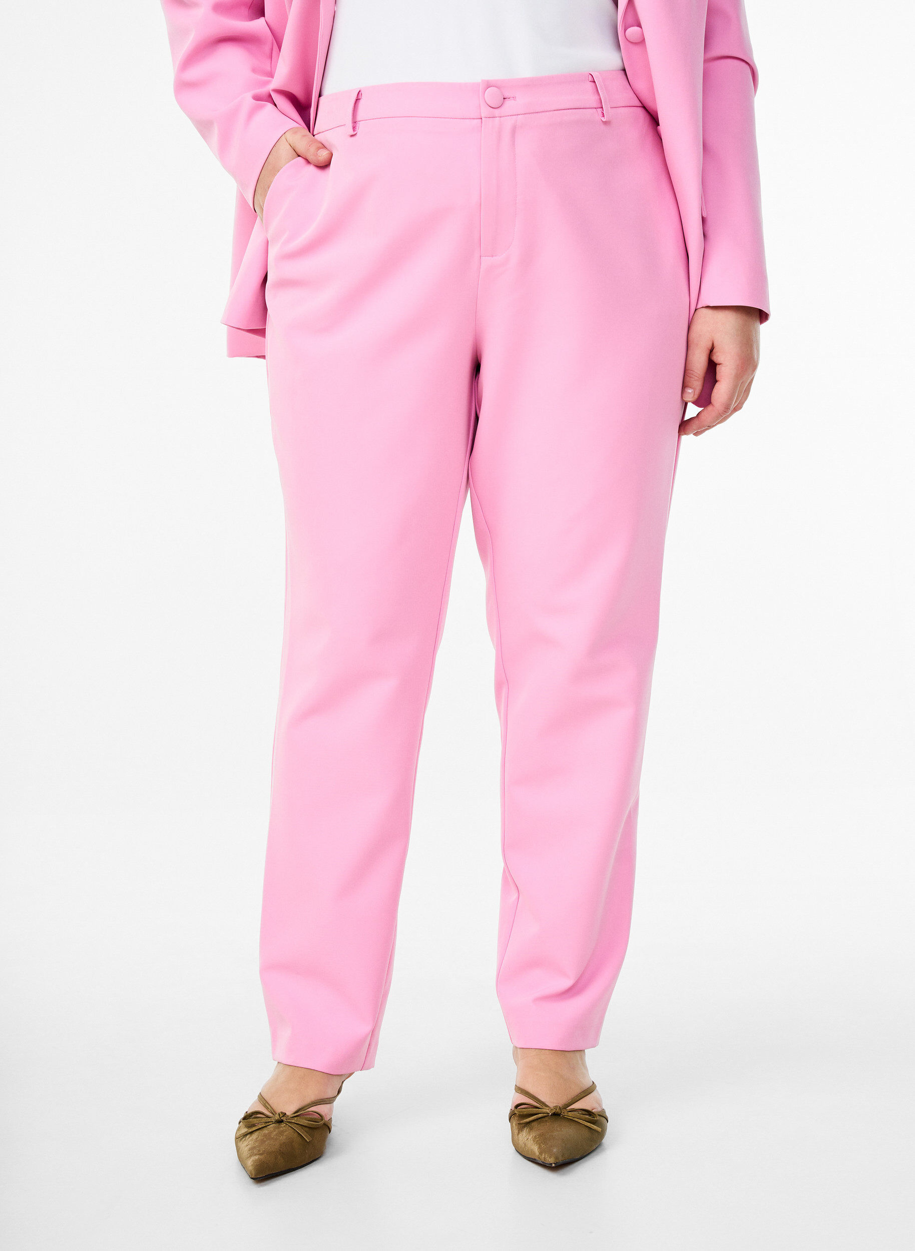 Zizzifashion Trousers with pockets and straight legs, Pink, Model image number 2