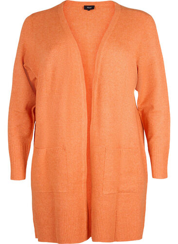Mottled knit cardigan with pockets, M.Orange w.White Mel, Packshot image number 0