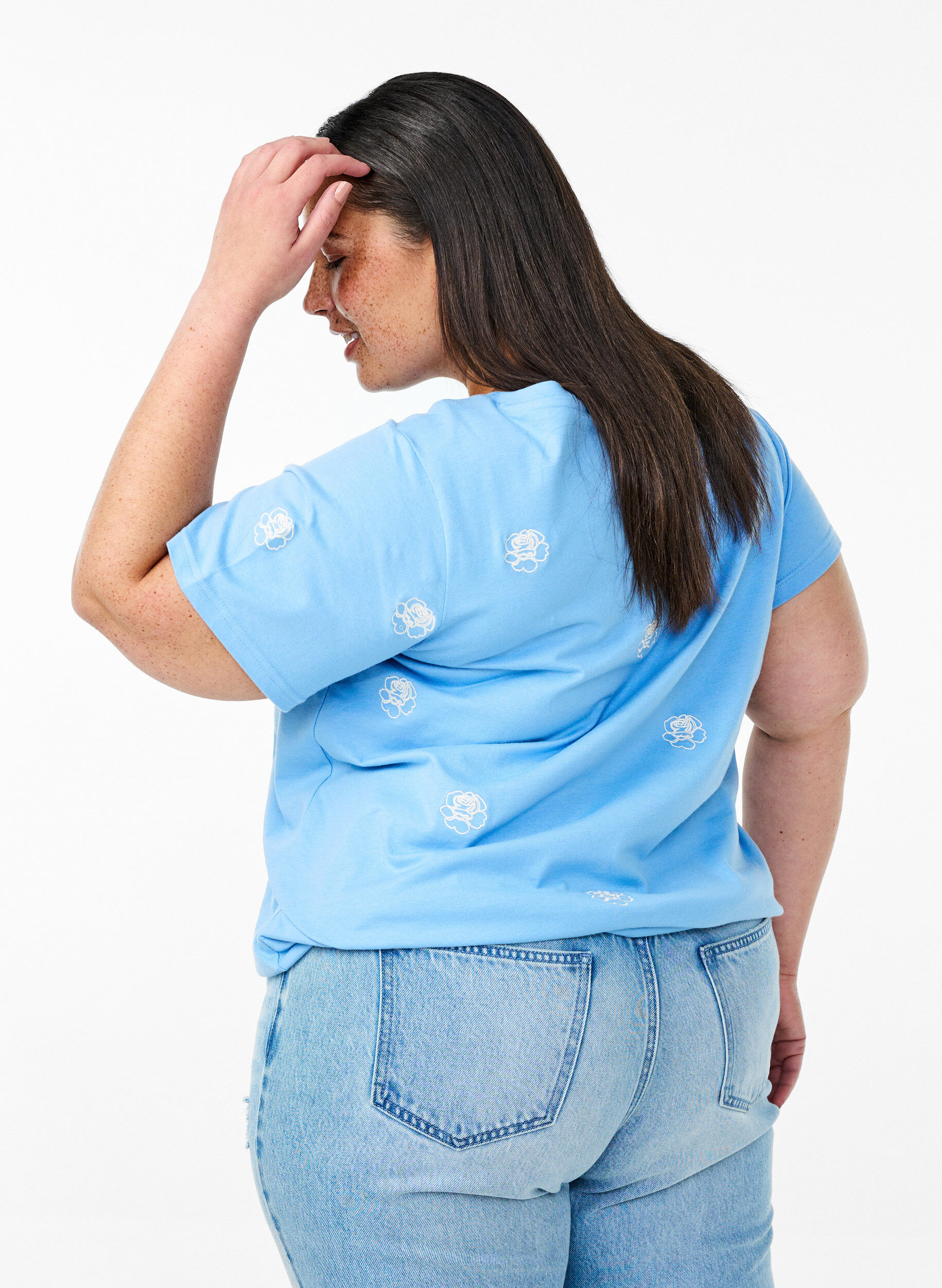 ZizzifashionT-shirt in organic cotton with embroidered motifs, Light Blue, Model image number 2