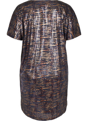 Short-sleeved sequins dress with a round neck, Blue Brown Sequins, Packshot image number 1