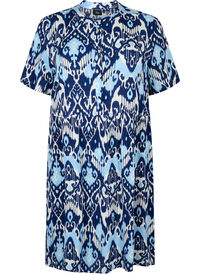 Short-sleeved viscose dress with print