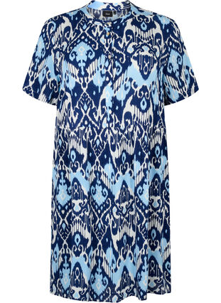 Short-sleeved viscose dress with print, Blue Ethnic AOP, Packshot image number 0