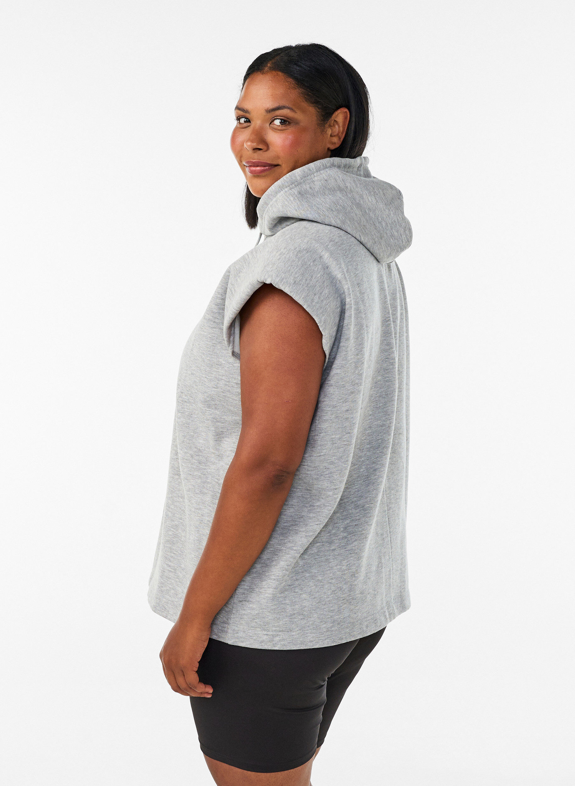 ZizzifashionHooded sweat vest with shoulder padding, Grey, Model image number 2