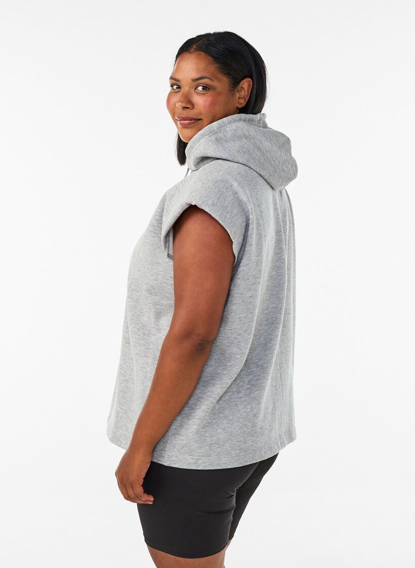 Hooded sweat vest with shoulder padding, Grey, Model image number 2