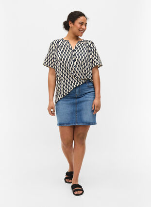 Printed blouse with short sleeves, Oval AOP, Model image number 2
