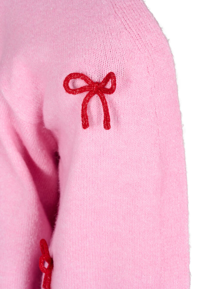 Short knitted cardigan with bows, Begonia Pink Comb, Packshot image number 2