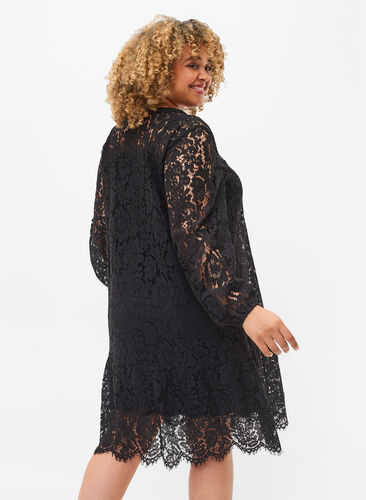 Lace dress with long sleeves, Black, Model image number 1