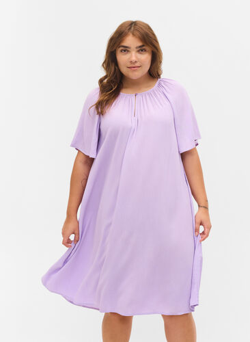 Short-sleeved viscose dress, Lavendula, Model image number 0