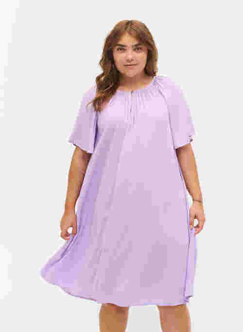 Short-sleeved viscose dress, Lavendula, Model