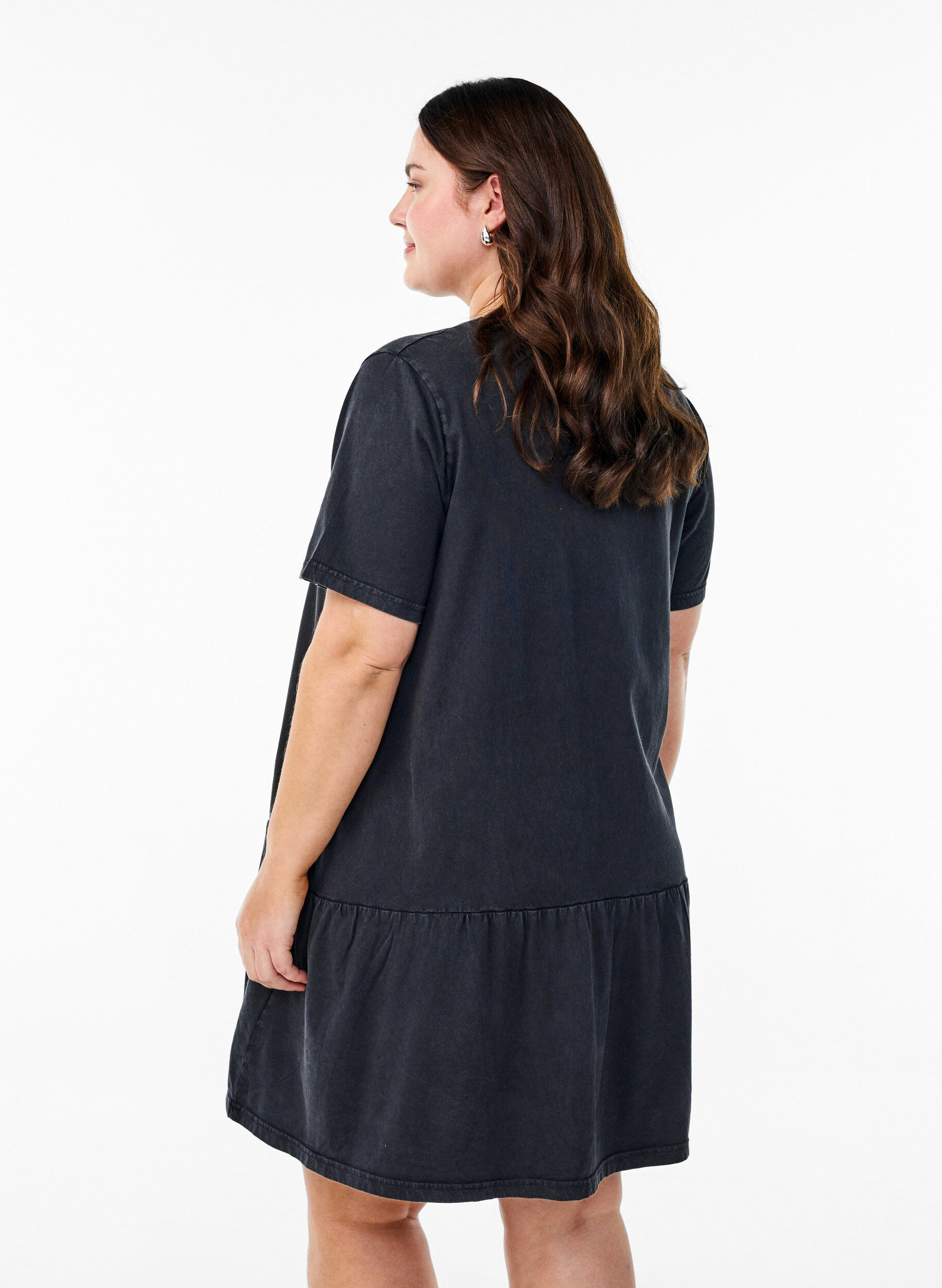 Zizzifashion Short A-line dress with a washed look, Dark Grey, Model image number 2
