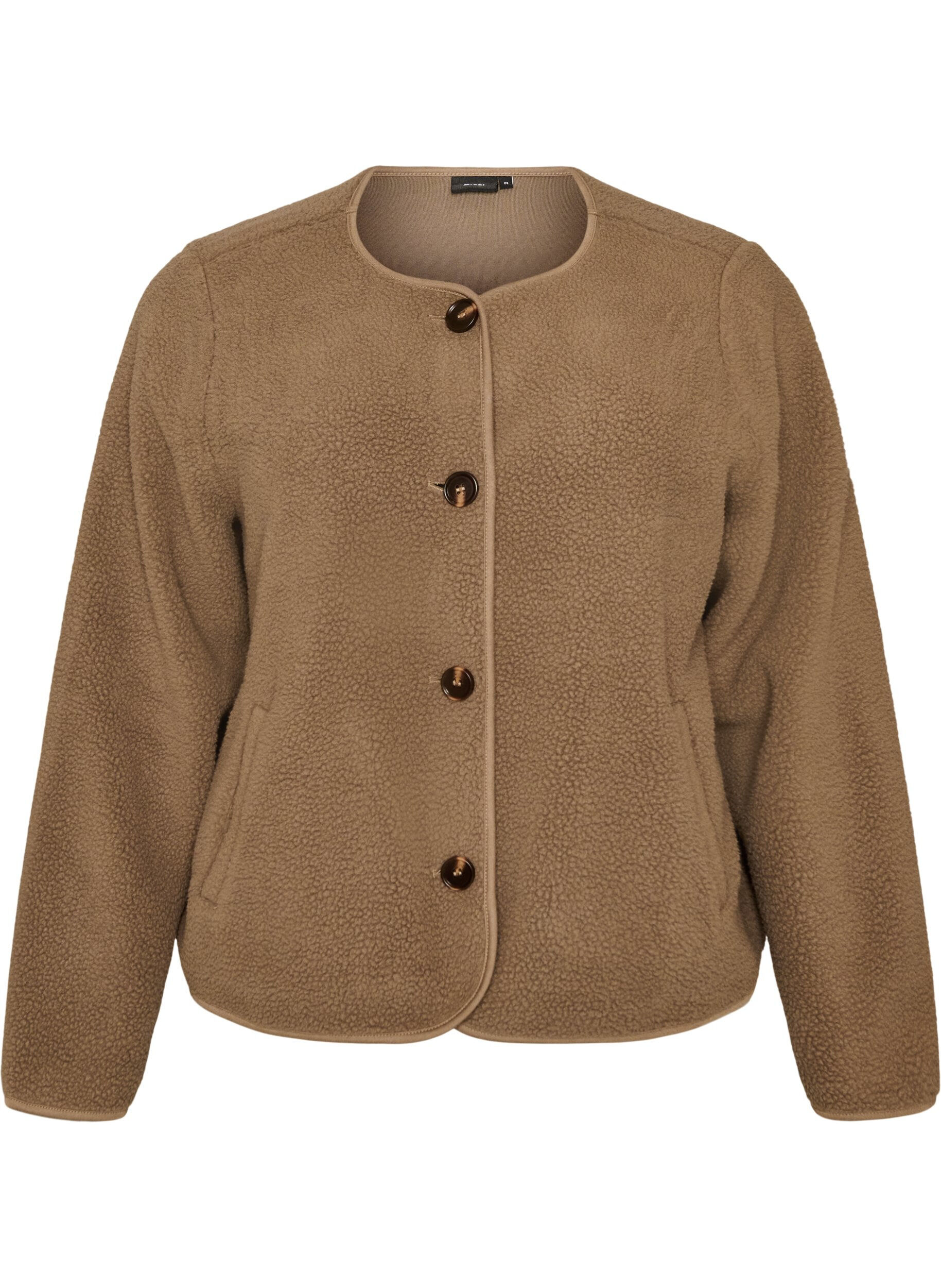 ZizzifashionTeddy jacket with a round neck and buttons, Brown, Packshot image number 0