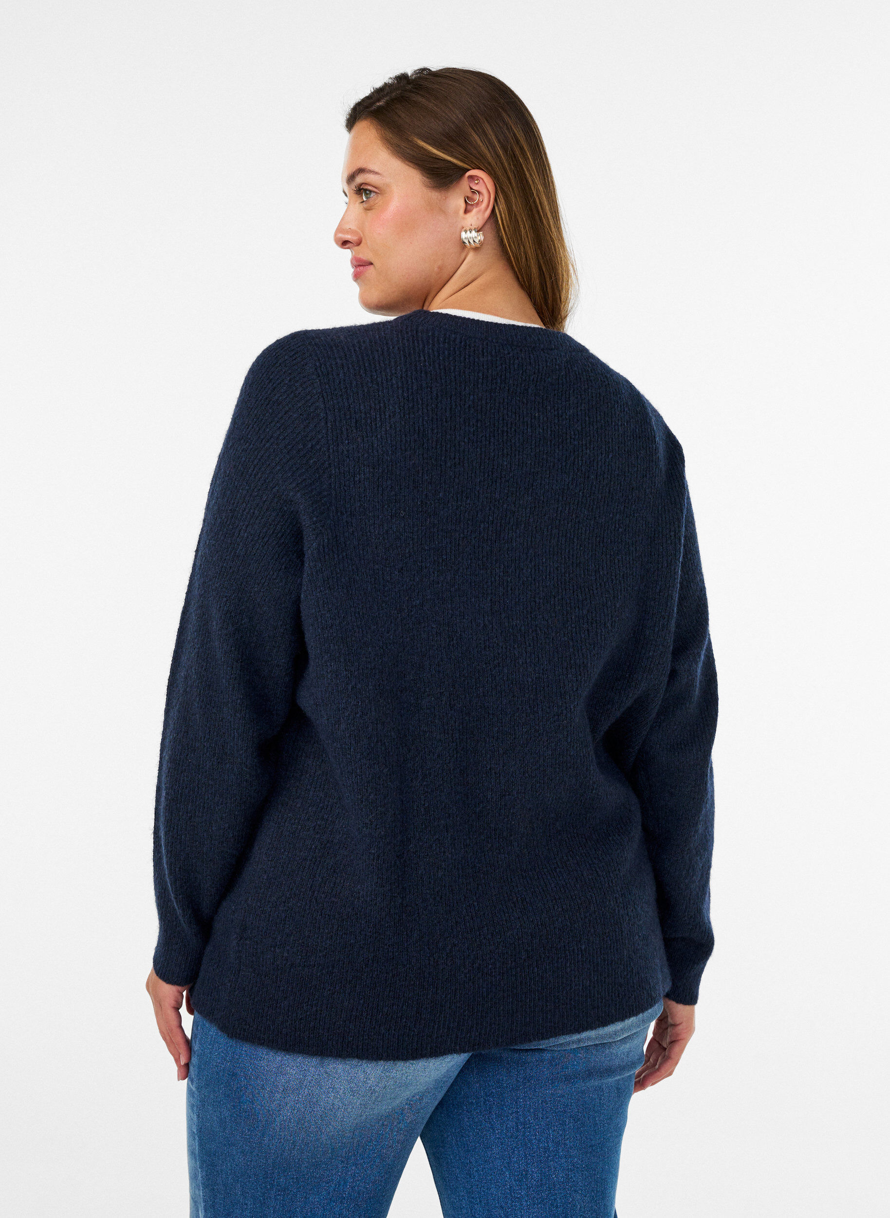 ZizzifashionMelange knit blouse with round neck, Blue, Model image number 2