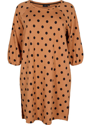 Polka dot dress with 3/4 sleeves, Almond Black Dot, Packshot image number 0