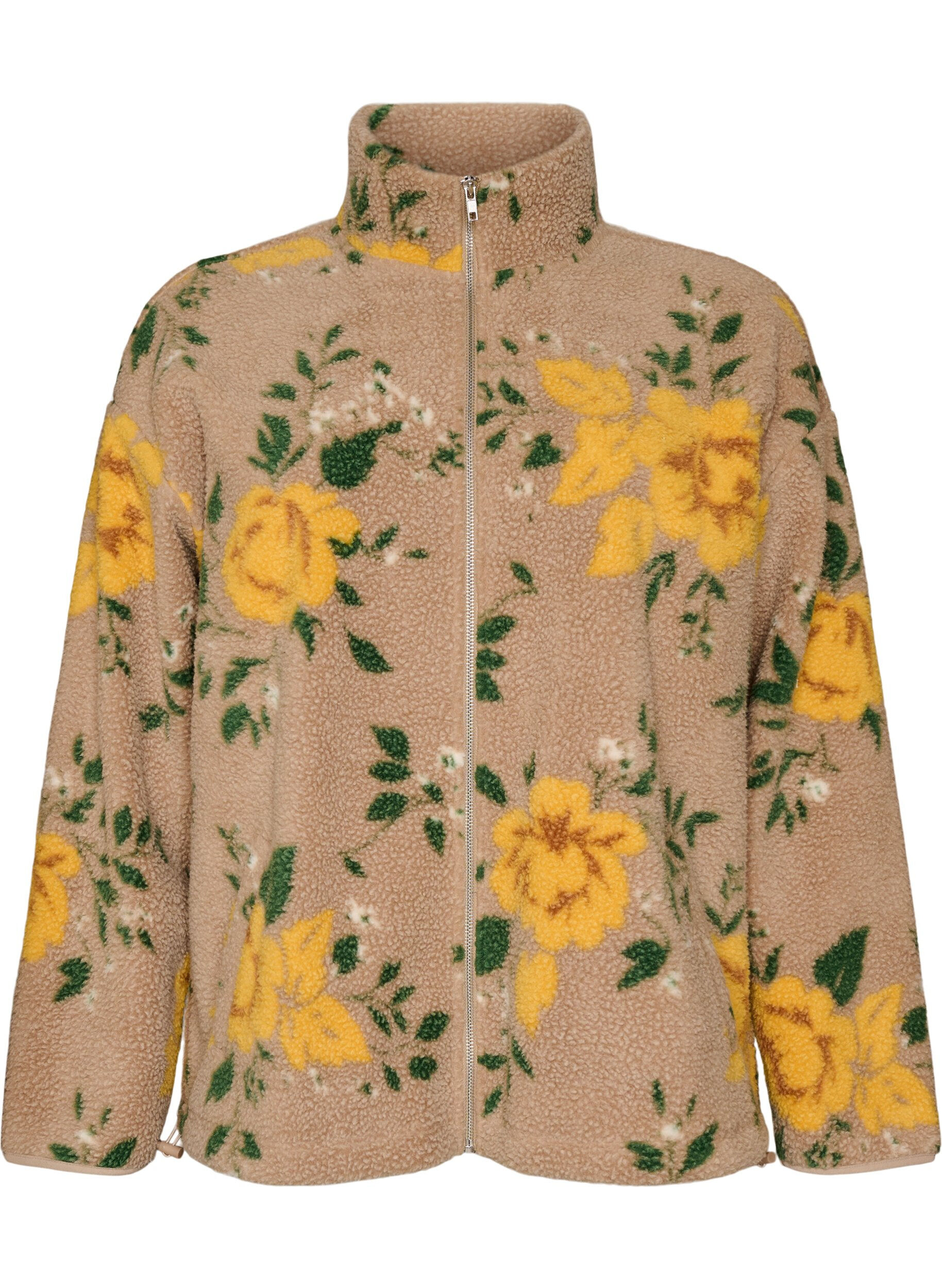 Floral fleece jacket with a high neck and zip
