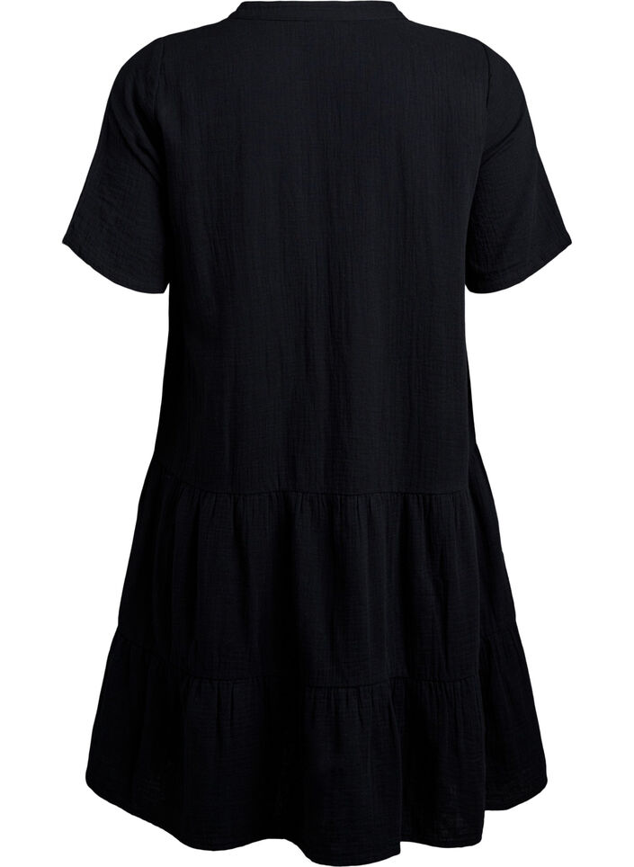 Short dress in cotton muslin with a pattern, Black, Packshot image number 1
