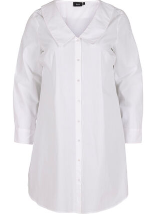 Long cotton shirt with big collar, Bright White, Packshot image number 0