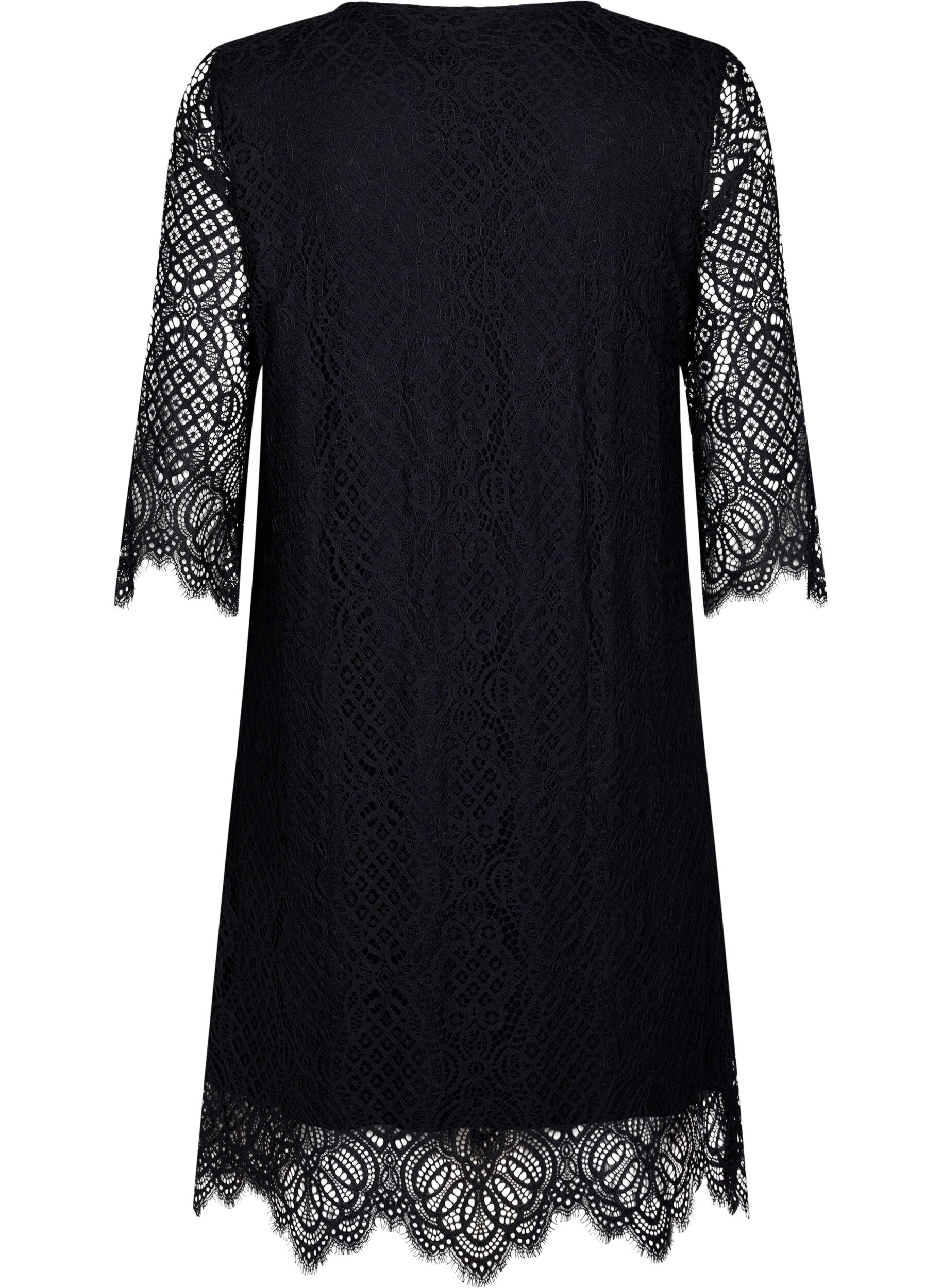 Zizzifashion Lace Dress with 3/4 sleeves, Black, Packshot image number 1