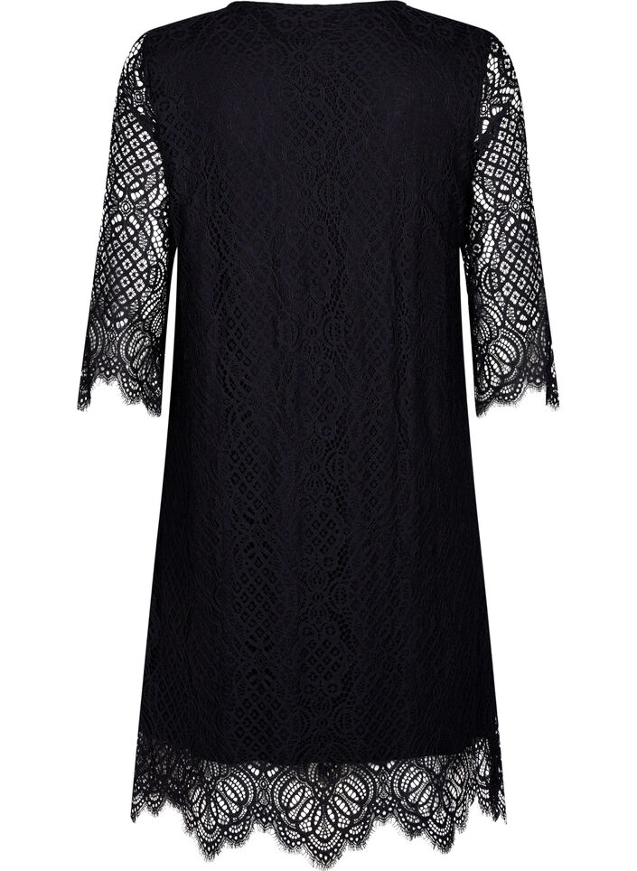 Lace Dress with 3/4 sleeves, Black, Packshot image number 1