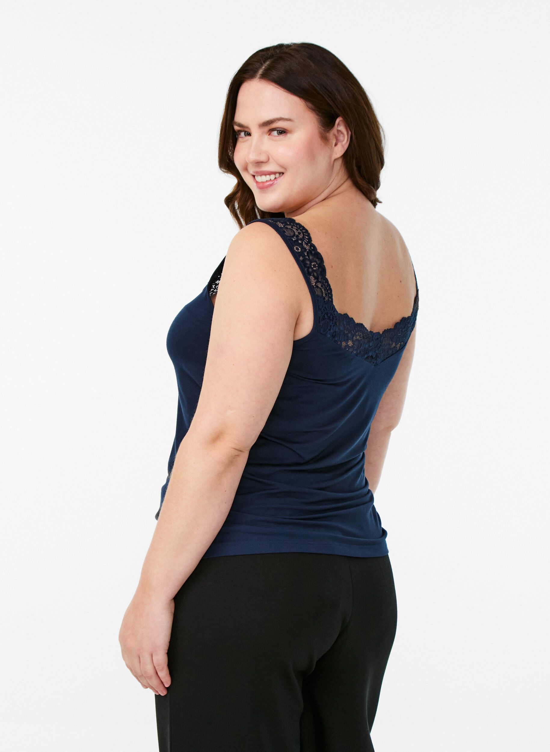 Zizzifashion Viscose top with lace edge, Blue, Model image number 2