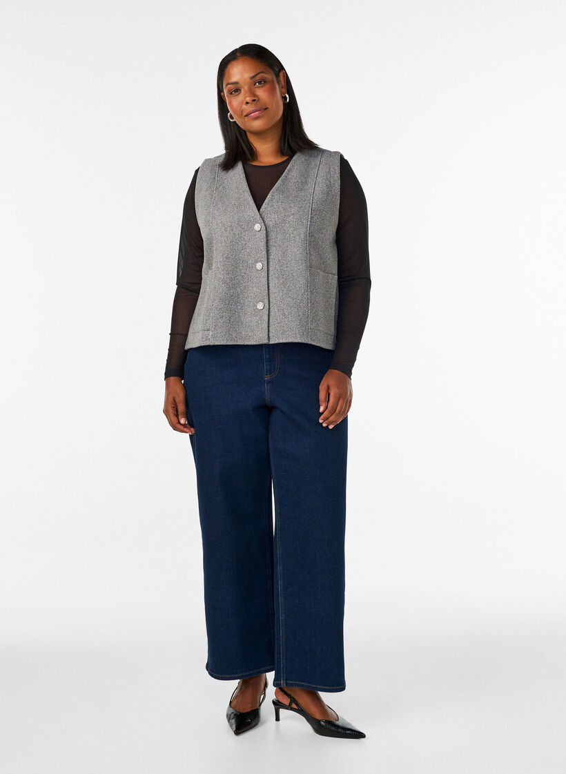 V-neck vest with buttons, Grey, Model image number 1