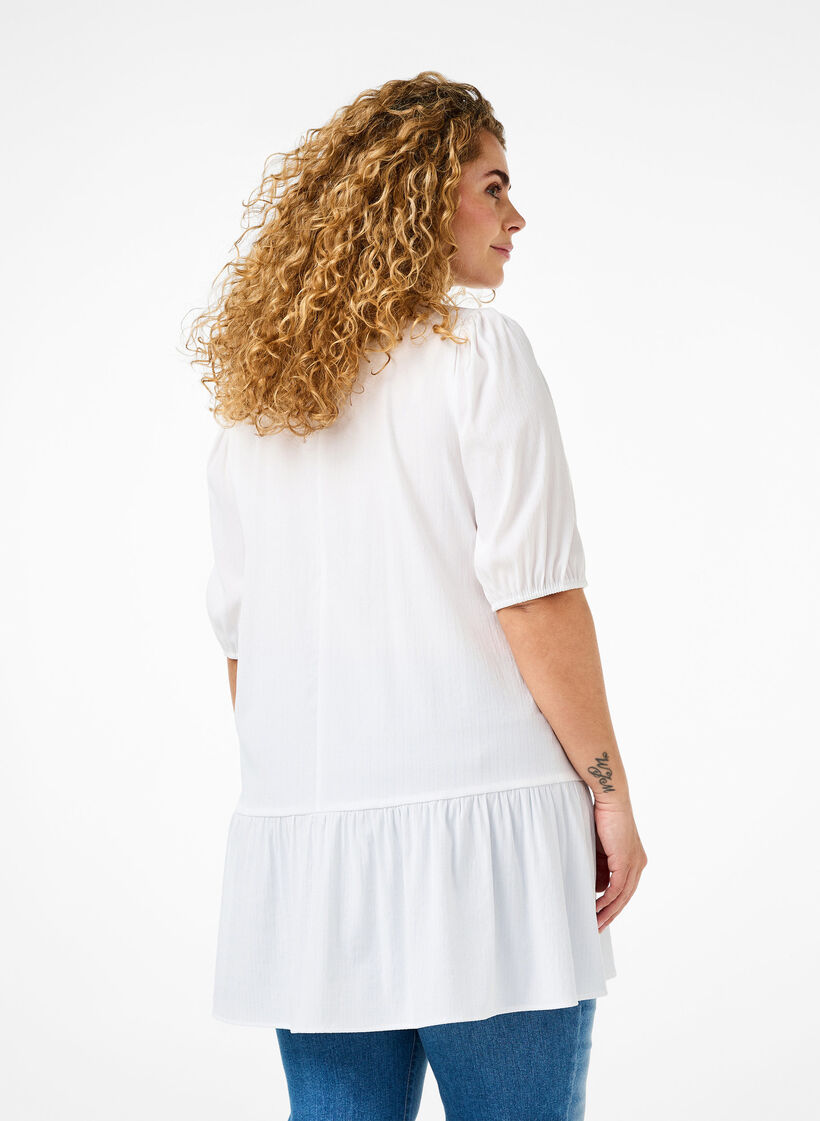 Tunic in viscose with ties, Bright White, Model image number 1