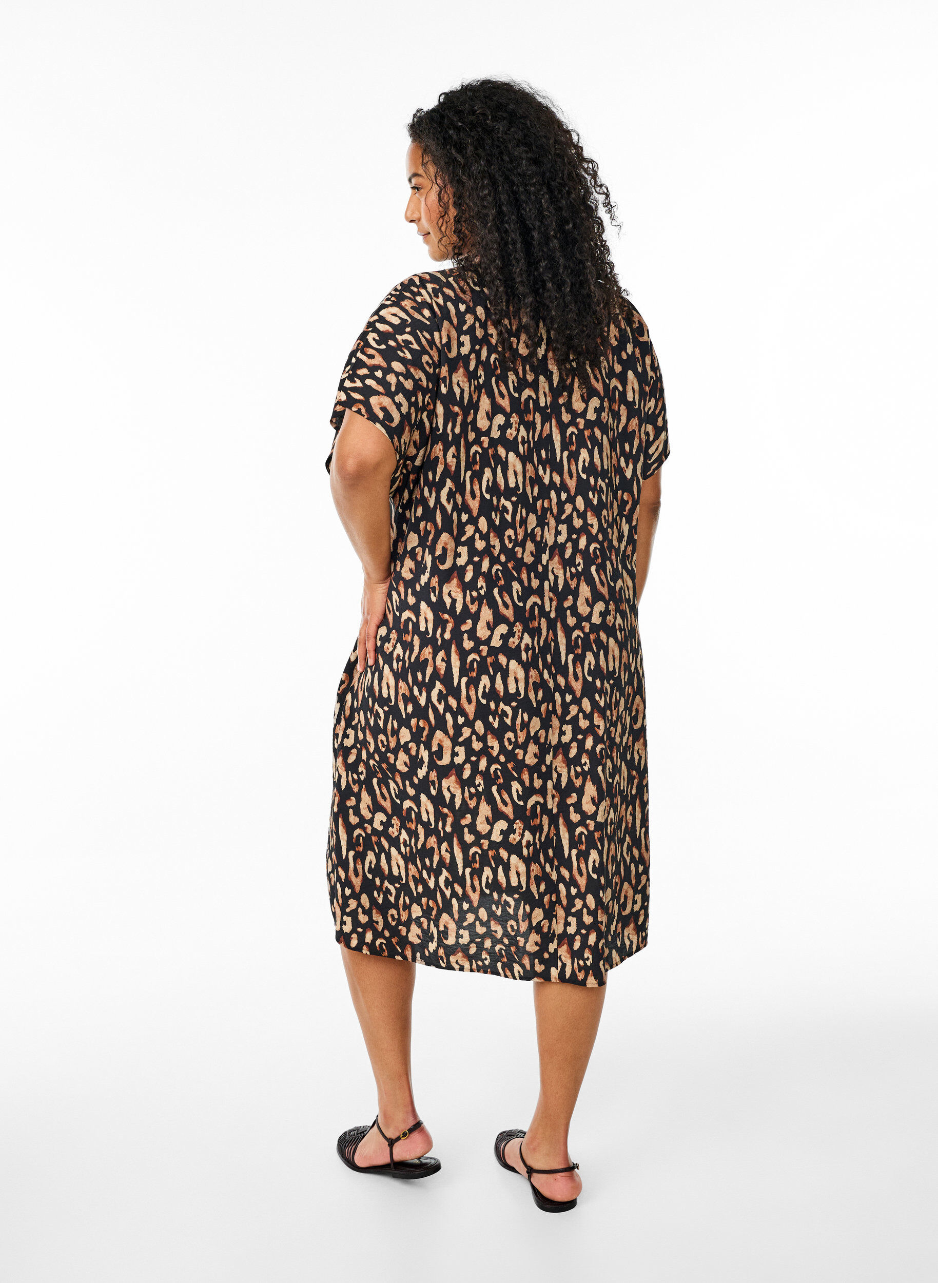 ZizzifashionV-neck dress in viscose, Black, Model image number 2