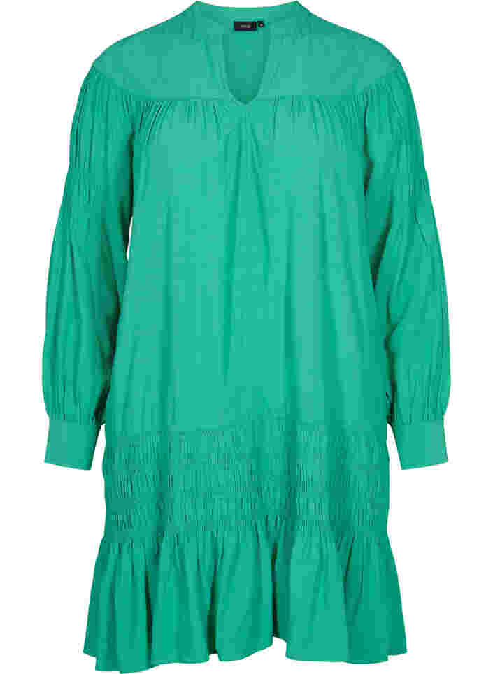Long-sleeves viscose dress with smock details, Mint, Packshot image number 0