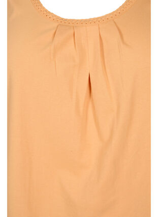 Cotton top with rounded neckline and lace trim, Apricot Nectar, Packshot image number 2