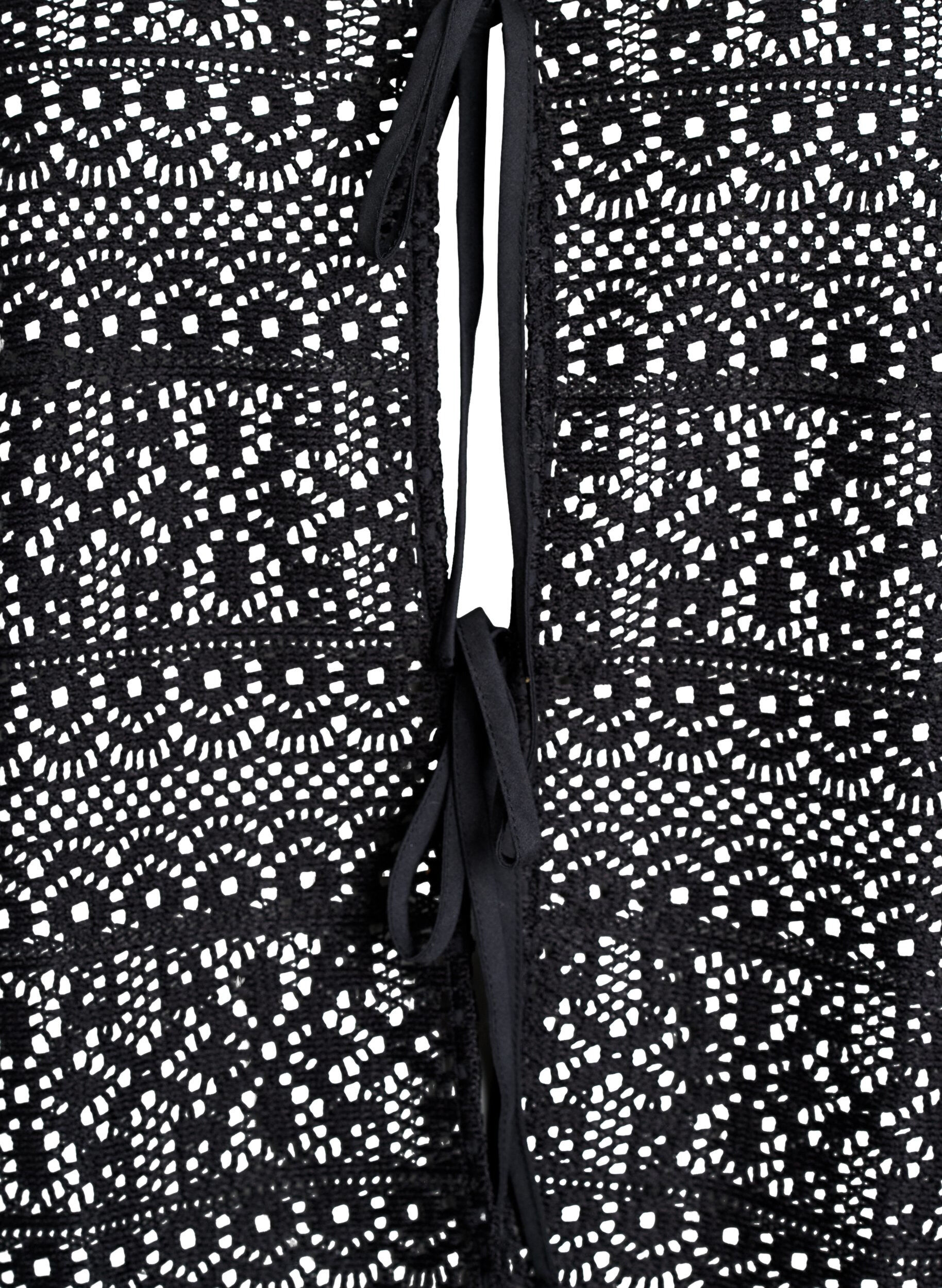 Zizzifashion Cardigan with openwork pattern and tie strings, Black, Packshot image number 2