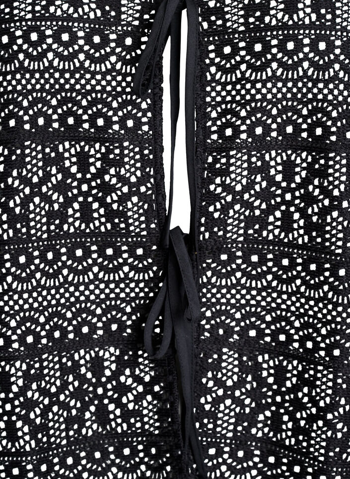 Cardigan with openwork pattern and tie strings, Black, Packshot image number 2