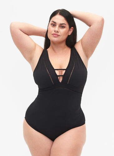 Swimsuit with band detail, Black, Model image number 0