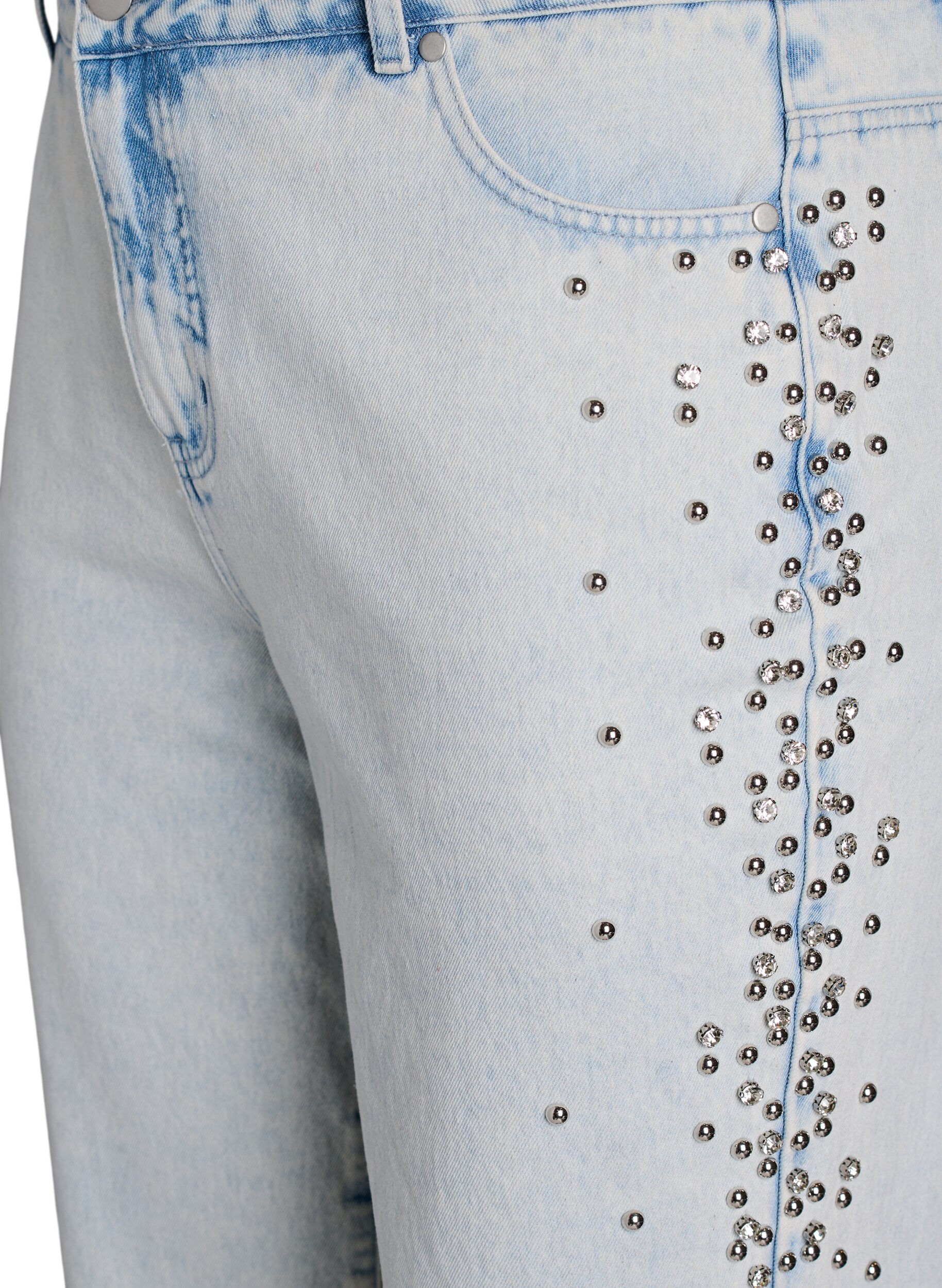 Zizzifashion Kiana jeans with decorative details along the sides, Light Blue, Packshot image number 2