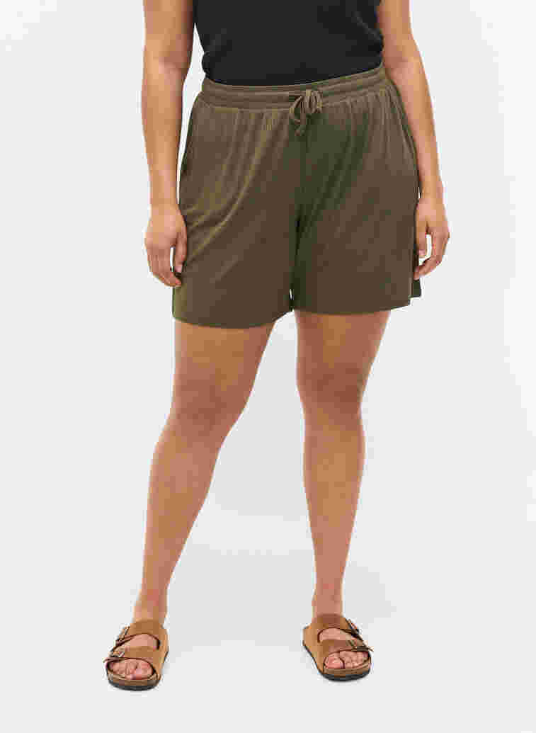 Shorts in ribbed fabric with pockets, Dusty Olive, Model image number 1