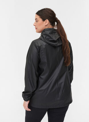 Short rain jacket with hood and button fastening, Black, Model image number 1